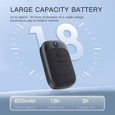 1pc IPX5 Wireless Speaker with Built-in Mic, 18H Playtime, USB-C Charging, Clip-On Mini Portable Design for Sports/Work/Cycling - Smart Voice Assistant, Black, Handsfree Music | Compact Clipon | Textured Surface, Speaker