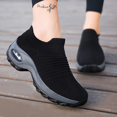 Women's Breathable Knit Chunky Sneakers, Casual Slip On Outdoor Shoes, Comfortable Low Top Shoes