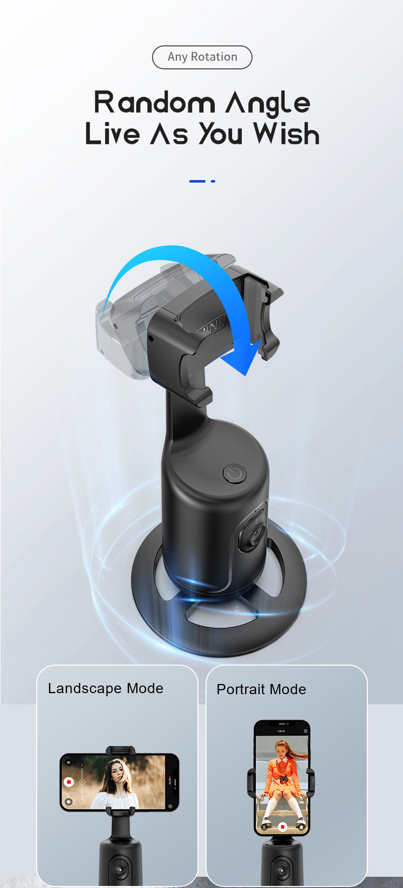 حامل ثلاثي القوائم لتتبع الوجه تلقائيًا، لا يتطلب تطبيقًا، دوران 360 درجة للوجه والجسم وحامل هاتف ذكي لتتبع الهاتف للتصوير الفوتوغرافي والبث المباشر للفيديو، بطارية قابلة لإعادة الشحن، لون أسود