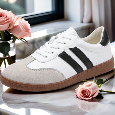 Women's Striped Pattern Flat Sneakers, Casual Lace Up Outdoor Shoes, Comfortable Low Top Shoes