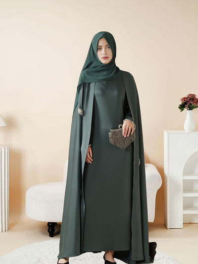 Women'S Elegant Muslim Abaya - Heavy Rhinestone-Embellished Long Sleeve Shawl Robe with Batwing Sleeves & Floor-Length Design, Loose Fit Islamic Dress for Ramadan, Prayer, Daily Wear - Modest Muslim Clothing (MOA067), Abaya F