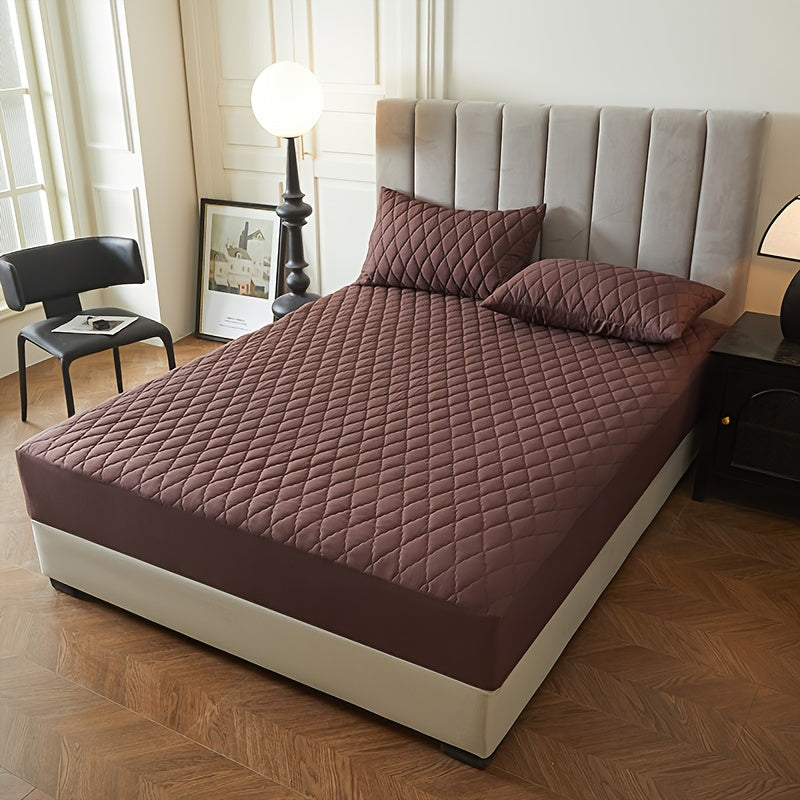 2/3pcs Set of Quilted Waterproof Bed Cover in Multiple Colors, Waterproof Mattress Protector, Bed Cover And Pillowcase Set, Non-Slip Full Coverage Bed Cover.