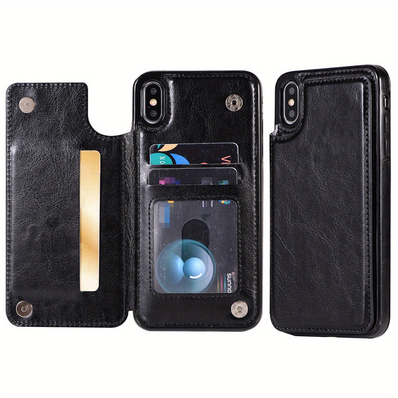 جراب iPhone قابل للطي من الجلد الصناعي عالي الجودة مع فتحات للبطاقات وحامل مقاوم للصدمات متوافق مع موديلات مختلفة بما في ذلك X XR XS Max 11 pro 12 pro 13 pro 14 15 16 SE 6 7 8 plus