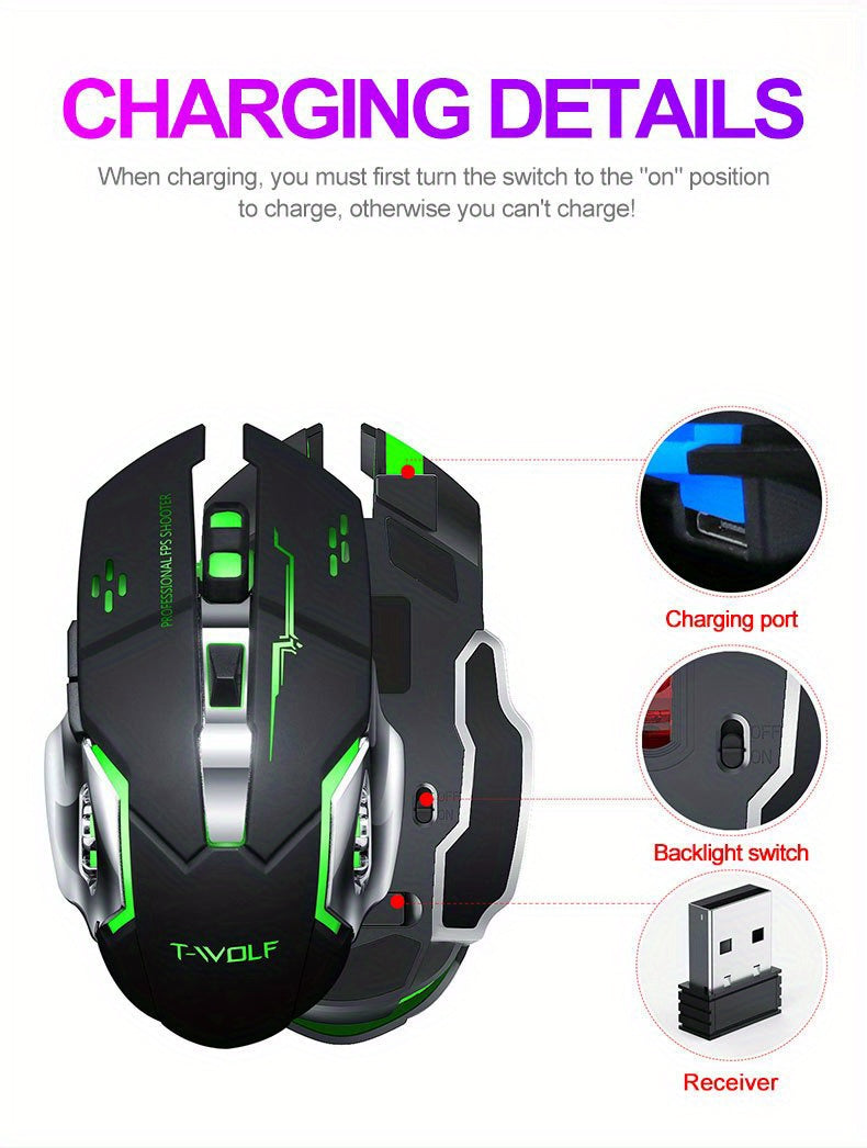 Q13 Wireless Mouse, Wireless Mouse, Rechargeable LED Silent Ultra-Thin Laptop Mouse, Stable And Smooth, Low Latency, with USB Receiver, Suitable Laptops// Computers, Gaming, Office And Entertainment