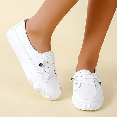 Women's Solid Color Flat Shoes, Casual Lace Up Outdoor Shoes, Lightweight Low Top Shoes
