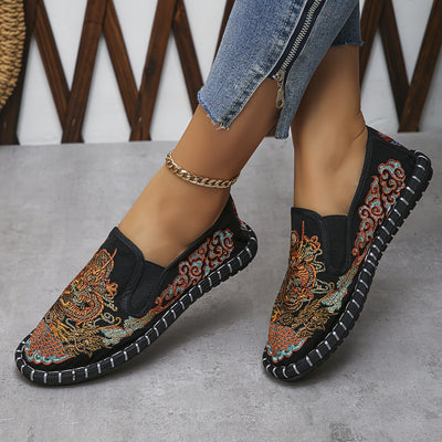 Women's Loong Embroidered Flat Shoes, Casual Slip On Outdoor Shoes, Comfortable Low Top Shoes