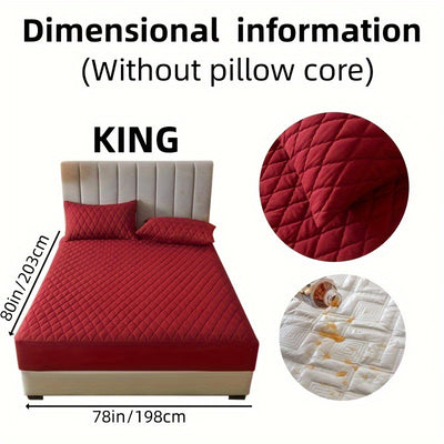 2/3pcs Set of Quilted Waterproof Bed Cover in Multiple Colors, Waterproof Mattress Protector, Bed Cover And Pillowcase Set, Non-Slip Full Coverage Bed Cover.