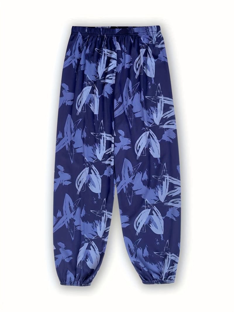 بنطلون نسائي فضفاض واسع الساق مطبوع، بنطلون كاجوال مريح ورائع