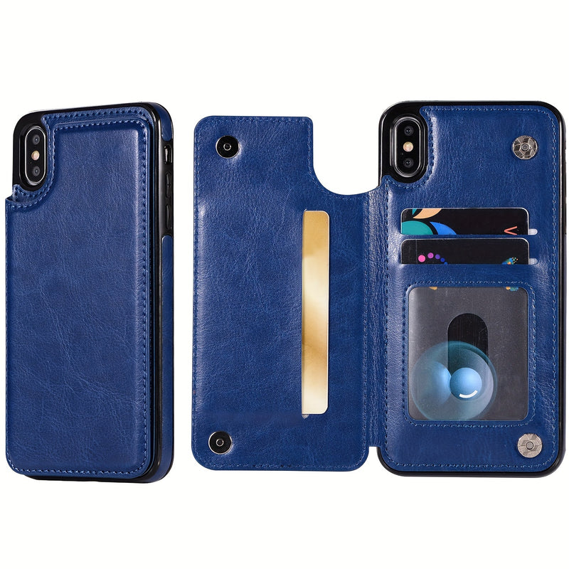 جراب iPhone قابل للطي من الجلد الصناعي عالي الجودة مع فتحات للبطاقات وحامل مقاوم للصدمات متوافق مع موديلات مختلفة بما في ذلك X XR XS Max 11 pro 12 pro 13 pro 14 15 16 SE 6 7 8 plus