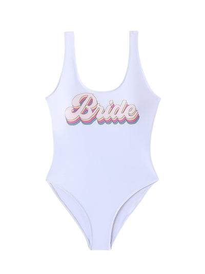 New One-Piece Swimsuit for Western Featuring Digital Print Cartoon Letters, Perfect for Beach Sports.