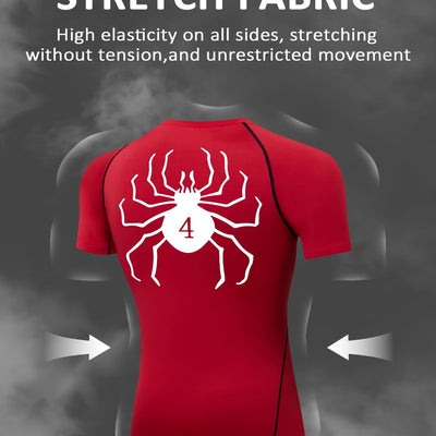 Spider Pattern Compression Shirts Men's Short Sleeve Athletic Undershirt Gear T-shirt For Sports Workout (Pants Not Included)
