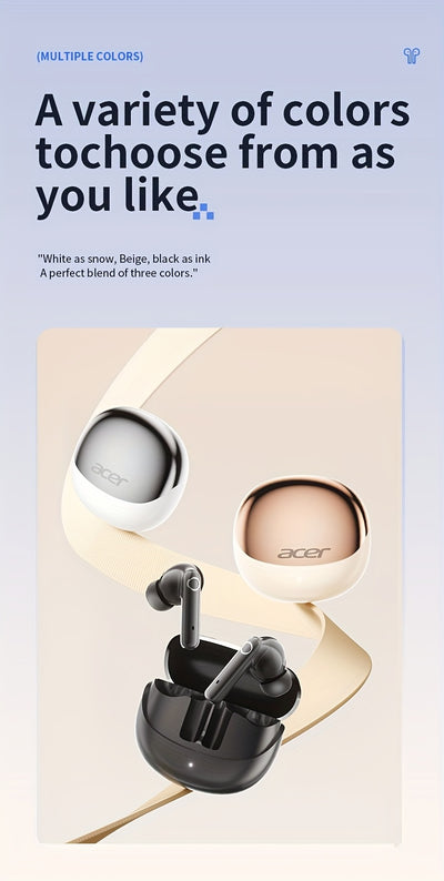 ACER HiFi High-definition Stereo Sound TWS Wireless Earbuds with Call Noise Cancellation, Long Standby Time, Dual Core 5.4 Wireless Chip, HIFI Grade Stereo Sound, Lightweight Touch Design, Fashionable Design, Comfortable for