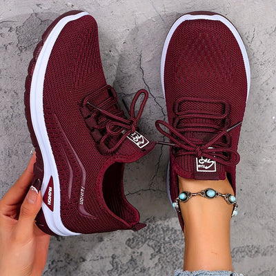 Spring and Summer Women's Casual Sports Shoes, Breathable Mesh Sneakers, Lightweight Anti-Slip Running Shoes with Fashionable Lace-Up Design, Durable PU Sole for Outdoor Jogging and Walking