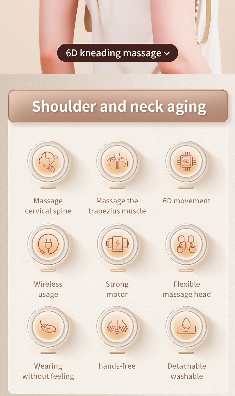 USB Rechargeable Neck Massager, Lumbar And Shoulder Massager, Automatic Cervical Kneader, Trapezius Muscle Massager.