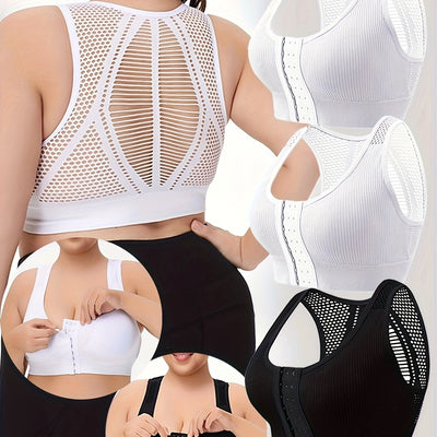 New Cross-Border Plus-Size Sports Bras with Breathable Mesh, Strong Support, Wire-Free, Seamless Design, Available in a Set of Three.