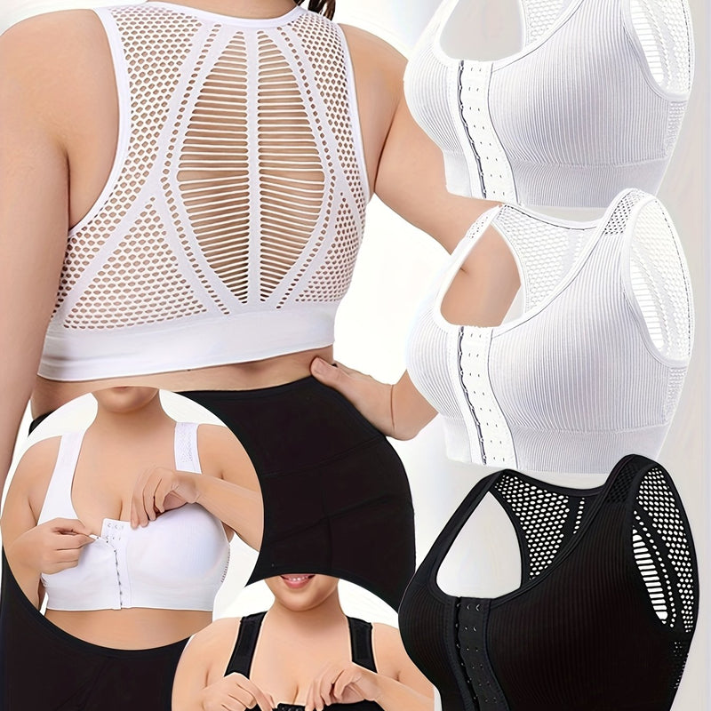 New Cross-Border Plus-Size Sports Bras with Breathable Mesh, Strong Support, Wire-Free, Seamless Design, Available in a Set of Three.