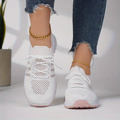 Women's Breathable Flying Woven Platform Sneakers, Casual Lace Up Outdoor Shoes, Comfortable Low Top Sport Shoes