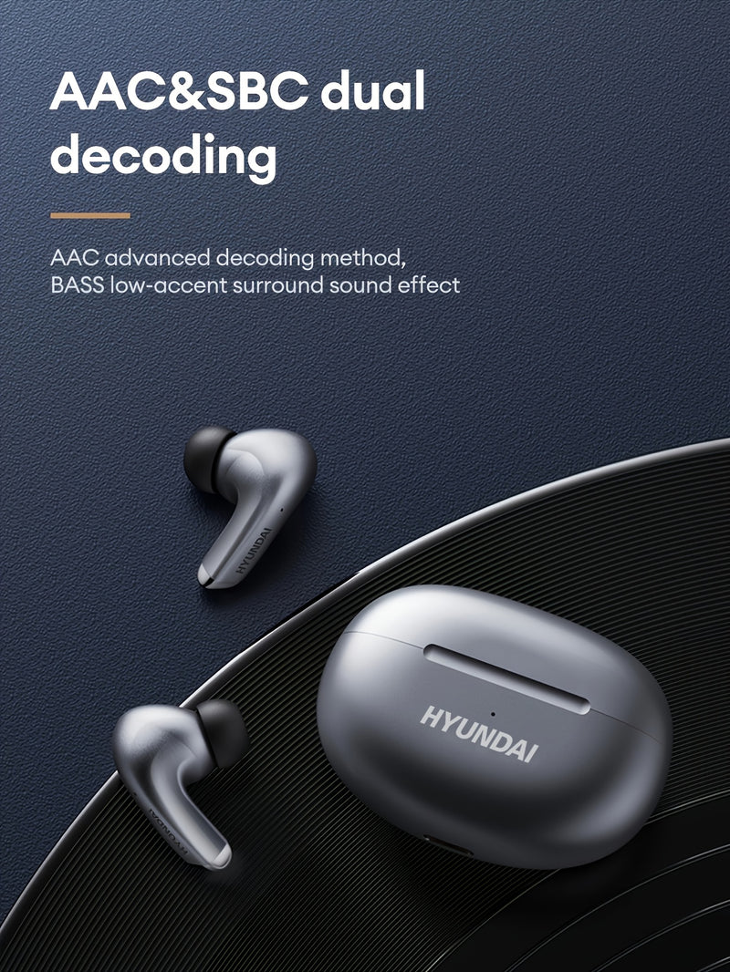 HYUNDAI 2025 Hot Selling Wireless Wireless Earbuds - Low Latency, Long Battery Life, Sound Isolation, with Mic for Gaming, Sports, and Music, Touch Control, USB-C Charging, Semi-Open Back Design, Condenser Microphone, Ideal f