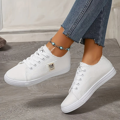 Women's Simple Flat Canvas Shoes, Casual Lace Up Outdoor Shoes, Comfortable Low Top Sneakers