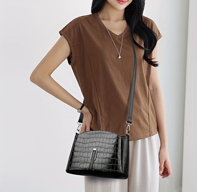 Women'S Multi-Compartment Crossbody Bag with Adjustable Strap - Synthetic, Zipper Closure, Elegant Geometric Pattern in Beige, Burgundy, Black, and White - Perfect for Casual or Formal Occasions, Crossbody Purse