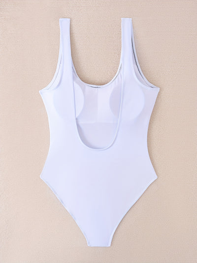 New One-Piece Swimsuit for Western Featuring Digital Print Cartoon Letters, Perfect for Beach Sports.