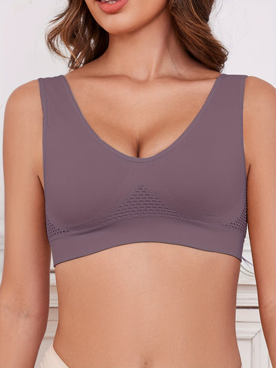 1pc, Esselegance, Sports Bra, Vest, No Rims, with Chest Pads, Mesh, Breathable, High Elasticity, Yoga, Running