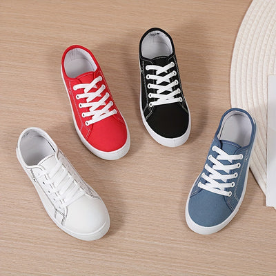 Women's Simple Canvas Shoes, Casual Lace Up Outdoor Shoes, Comfortable Low Top Sneakers