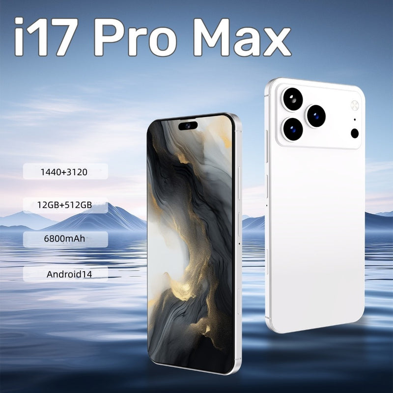 I17 Pro Max The global version of the smartphone, equipped with the Android 14 system, features a 6.8-inch high-definition screen, 12GB of RAM and 512GB of storage space, 72MP + 108MP cameras. It is a mobile smartphone.