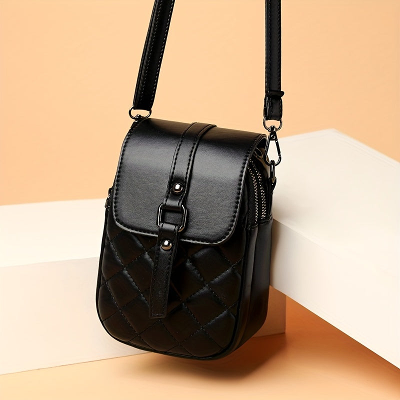 Mini Argyle Quilted Crossbody Bag, Fashion Flap Mobile Phone Bag, Women&