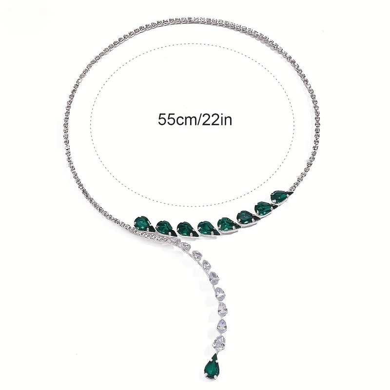 Elegant Emerald Green Teardrop Rhinestone Necklace for Women - Sparkling Wedding & Party Jewelry, Bridal Necklace with Luxury Gemstone Design, Year-Round Versatile Formal Accessory, Wedding Jewelry, Sophisticated Style, Intri
