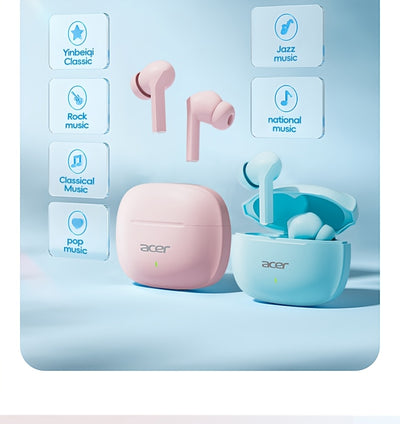 ACER OHR504 Wireless Headphone, Super Long Standby, Wireless Earphone Hi-Fi Stereo Sound, Smart Call Noise Cancellation, Gaming Mode Low Latency,  Comfortable Fit for Travel, Sports, Work, Study, Game, Multi-Device, Ideal Chr