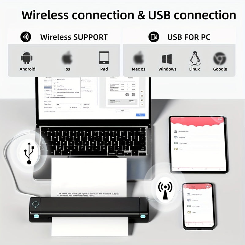 Wireless Portable Printer M08F: 21.59x27.94cm Thermal Printer, Ink Free, Mobile Printer That Can Be Used For Business, Office, Home, And Study, Compatible With Android And IOS