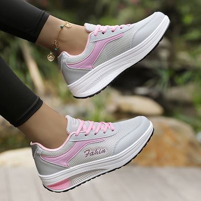 Women's Breathable Mesh Platform Sneakers, Casual Lace Up Outdoor Shoes, Comfortable Low Top Shoes
