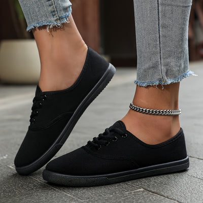 Women's Canvas Sneakers - Lightweight Lace Up Fashion Flat Shoes, Casual Sports Shoes For Outdoor