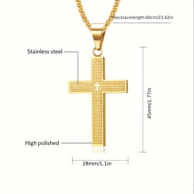 1pc Men'S & Women'S 304 304 304 304 Stainless Steel Cross Pendant Necklace - Heavy-Duty 304 304, 304 304 Stainless Steel, Golden/Tan, Golden-Tone Cross with & Cross Design, Durable Everyday Jewelry for Men & Women, Stylish La