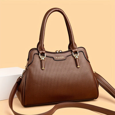 OGEHUAFEE 's Quilted Handbag - Elegant Multi-Layer French-Inspired Quilted Striped (Brown/Beige/Green/Black) Button Closure, Golden-Tone Hardware, Detachable Strap & Nylon - Dress Handbag for, Wedding,