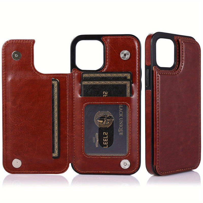 جراب iPhone قابل للطي من الجلد الصناعي عالي الجودة مع فتحات للبطاقات وحامل مقاوم للصدمات متوافق مع موديلات مختلفة بما في ذلك X XR XS Max 11 pro 12 pro 13 pro 14 15 16 SE 6 7 8 plus