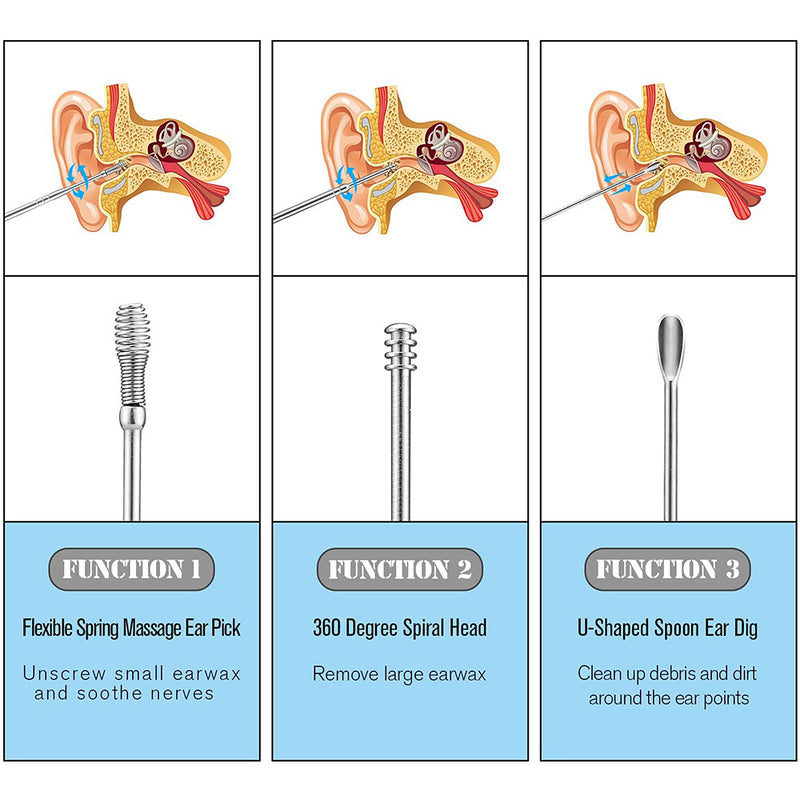 6 قطع من أدوات تنظيف الأذن وإزالة الشمع - أعواد تنظيف الأذن لإزالة شمع الأذن بسهولة وفعالية - ملعقة تنظيف الأذن للعناية الصحية للتنظيف والصيانة
