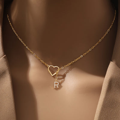 Personalized Letter Pendant Necklace with zirconia Heart Charm, A-Z Initials, Copper Chain, Versatile for Party And Vacation - Elegant Jewelry Gift for Women And Teen Girls