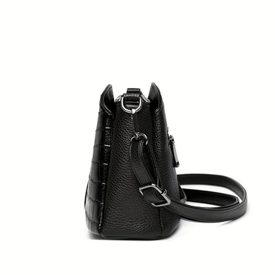 Women'S Multi-Compartment Crossbody Bag with Adjustable Strap - Synthetic, Zipper Closure, Elegant Geometric Pattern in Beige, Burgundy, Black, and White - Perfect for Casual or Formal Occasions, Crossbody Purse