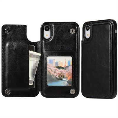 جراب iPhone قابل للطي من الجلد الصناعي عالي الجودة مع فتحات للبطاقات وحامل مقاوم للصدمات متوافق مع موديلات مختلفة بما في ذلك X XR XS Max 11 pro 12 pro 13 pro 14 15 16 SE 6 7 8 plus