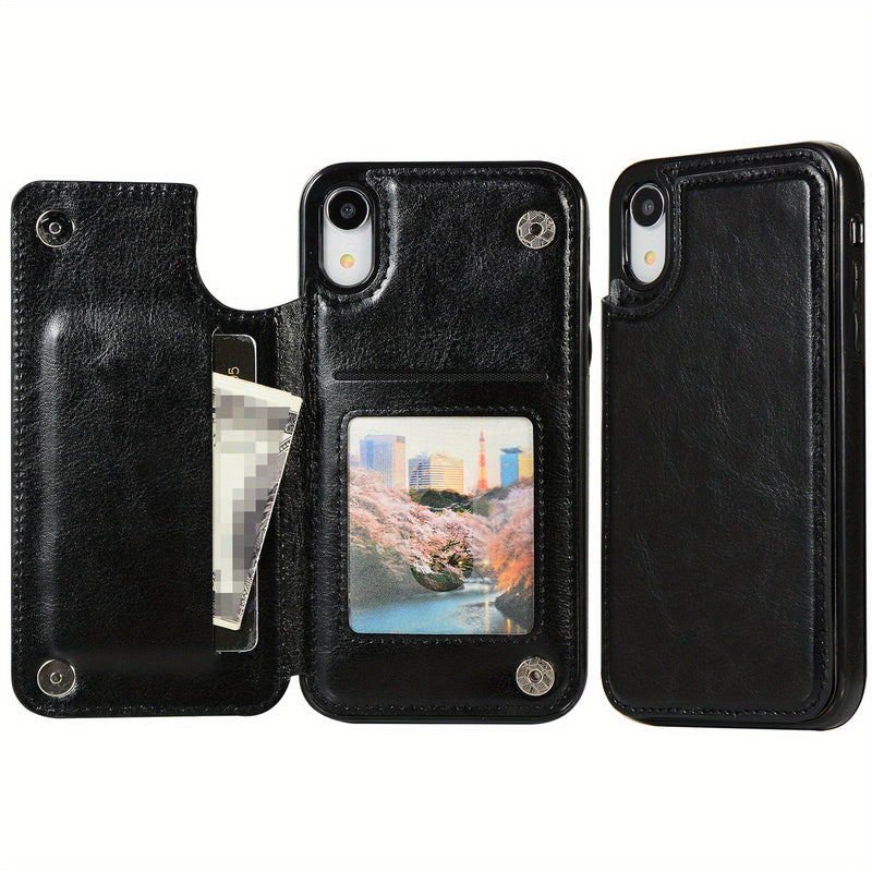 جراب iPhone قابل للطي من الجلد الصناعي عالي الجودة مع فتحات للبطاقات وحامل مقاوم للصدمات متوافق مع موديلات مختلفة بما في ذلك X XR XS Max 11 pro 12 pro 13 pro 14 15 16 SE 6 7 8 plus