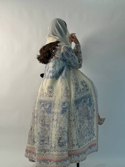 Exclusive Summer New Collection for Eid Al-Fitr 2025, Featuring a Pleated Miyake-Style Coat Cape with Prints, High Elasticity, Ultra-Long Middle Eastern Style Abaya Robe, Suitable for All Seasons. This Versatile Women'S Long-