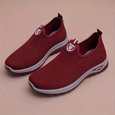 Women's Breathable Flying Woven Sneakers, Casual Slip On Outdoor Shoes, Comfortable Low Top Sport Shoes