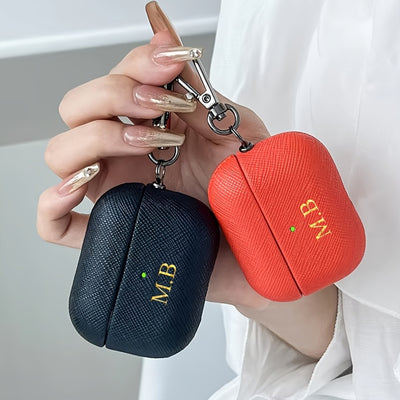 Personalized Initials Letters Customize New Earphone Case for Airpods 1 2 3 4 Pro 2 Luxury Cross Pattern with Keychain Cover, Synthetic Faux Leather, with Keychain, for Airpods Case | Luxury Design | Durable Earphone Case, Ea