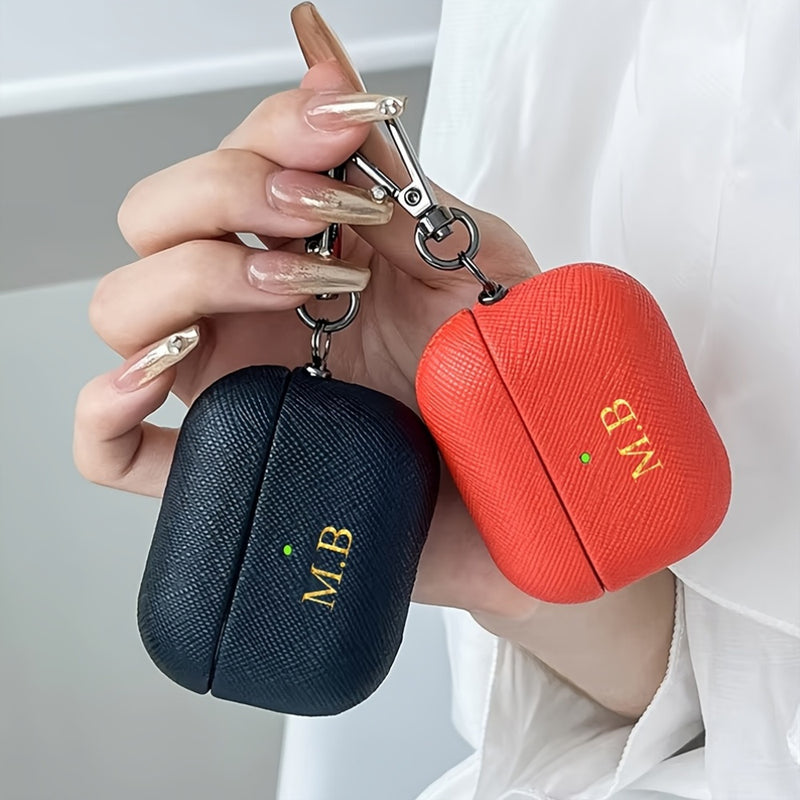 Personalized Initials Letters Customize New Earphone Case for Airpods 1 2 3 4 Pro 2 Luxury Cross Pattern with Keychain Cover, Synthetic Faux Leather, with Keychain, for Airpods Case | Luxury Design | Durable Earphone Case, Ea