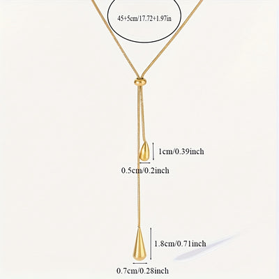 Women'S Elegant 18K Golden Plated Stainless Steel Necklace with Adjustable Chain & Water Drop Tassel - Luxury Minimalist Jewelry for Parties, Banquets, Halloween & Christmas - Year-round Versatile Necklace