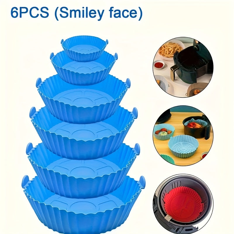 6pcs Silicone Air Fryer Liners - Blue Non-Stick Baking Pans with Scalloped Edges & Perforated Design for Even Heat Distribution, Easy Release, Healthy Oil-Free Cooking - Food-Safe, Reusable, Fits Most Air Fryers, Reusable Kit