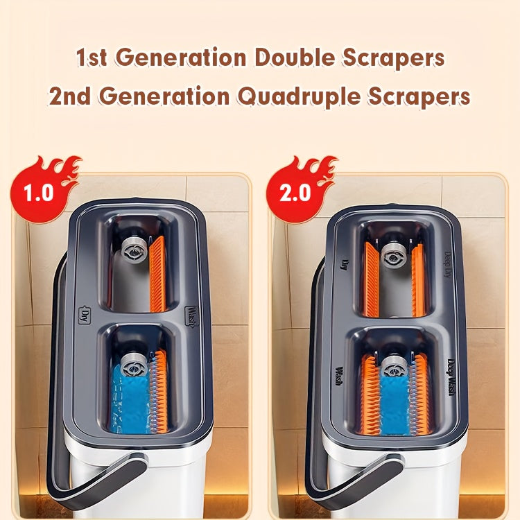 JOYBOS Hands-Free Mop and Bucket Set with 2 Washable Cloths - Heavy-Duty ABS/SS/Polypropylene, Wet & Dry Floor System with Water Filling & Design, Space-Saving Modern Mop for Vinyl Floors, Ideal for Living Room, Bedroom, Kitc