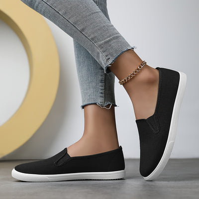 Women's Simple Solid Color Canvas Shoes, Casuals Slip On Outdoor Shoes, Lightweight Low Top Shoes